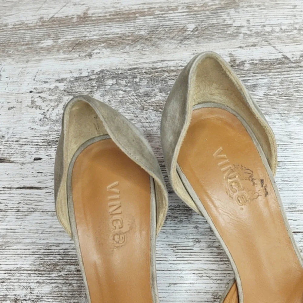 Vince Celeste Taupe Suede Leather D'orsay Pumps